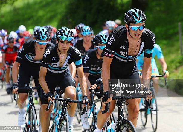 Ian Stannard of Great Britain and Team SKY climbs with team mate Mikel Landa of Spain during stage five of the 2016 Criterium du Dauphine a 140km...