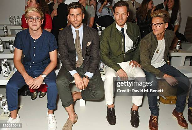 Niall Horan, Johannes Huebl, Paul Sculfor and Oliver Proudlock attend the Oliver Spencer show during The London Collections Men SS17 at the BFC Show...