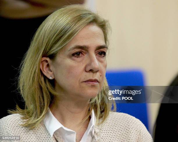 Spain's Princess Cristina sits during a hearing held in the courtroom at the Balearic School of Public Administration building in Palma de Mallorca,...