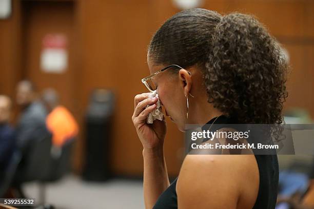 Relative of April Jace speaks during actor Michael Jace court appearance at Clara Shortridge Foltz Criminal Justice Center on June 10, 2016 in Los...
