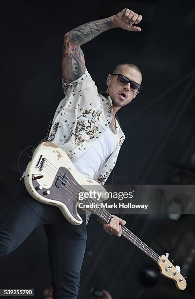 Matt Willis of Busted performing on stage at Seaclose Park on June 10, 2016 in Newport, Isle of Wight.
