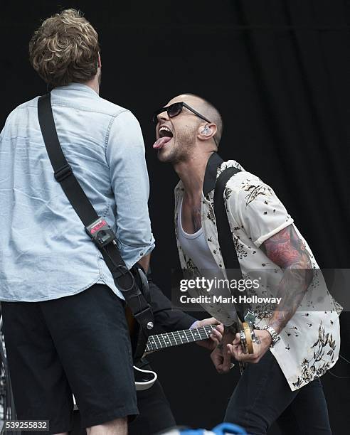 James Bourne and Matt Willis of Busted performing on stage at Seaclose Park on June 10, 2016 in Newport, Isle of Wight.
