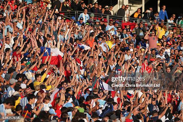 Fans take part in a Mexican Wave during the Copa America Centenario Group D match between Argentina and Chile at Levi's Stadium on June 6, 2016 in...