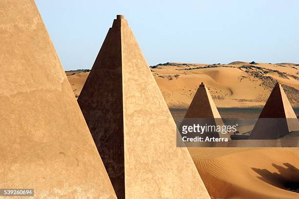 Pyramids of Meroe / Begarawiyah in the Nubian desert of Sudan, North Africa.