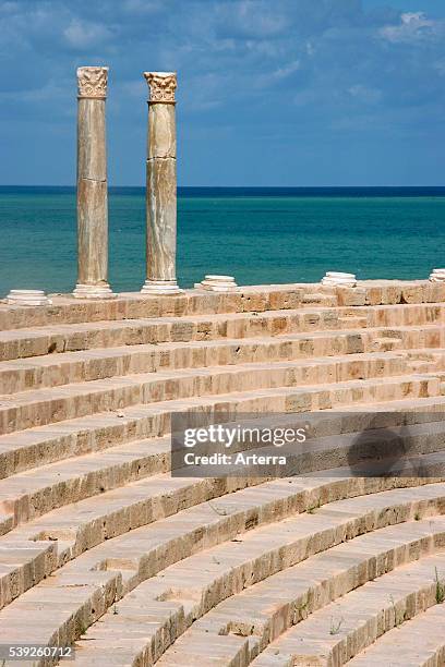 Ruins of Roman theater at Leptis Magna / Lectis Magna / Lepcis Magna in Khoms / Al Khums near Tripoli, Libya, North Africa.