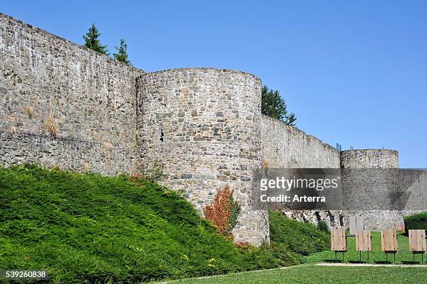Old medieval town rampart / city wall at Binche, Hainaut, Wallonia, Belgium.