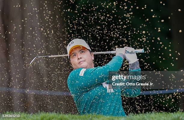 Inbee Park of South Korea hits out of the bunker on the 12th hole during the second round of the KPMG Women's PGA Championship at Sahalee Country...