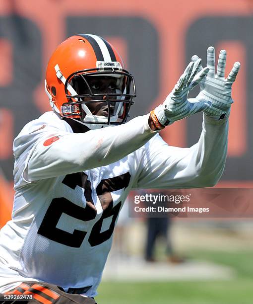 Defensive back Pierre Desir of the Cleveland Browns takes part in drills during an OTA on June 1, 2016 at the Cleveland Browns training facility in...