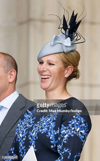 Zara Phillips attends a national service of thanksgiving to mark Queen Elizabeth II's 90th birthday at St Paul's Cathedral on June 10, 2016 in...