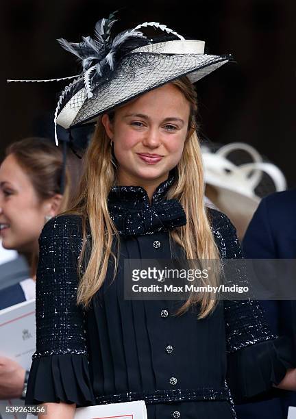 Lady Amelia Windsor attends a national service of thanksgiving to mark Queen Elizabeth II's 90th birthday at St Paul's Cathedral on June 10, 2016 in...