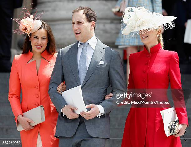 Lady Frederick Windsor, Lord Frederick Windsor and Lady Gabriella Windsor attend a national service of thanksgiving to mark Queen Elizabeth II's 90th...
