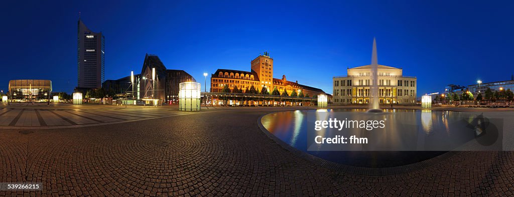 Leipzig Germany: Panorama at blue hour