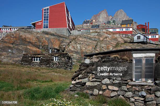Qarmaq / qammaq, a traditional sod house at the Uummannaq Museum, North-Greenland, Greenland.