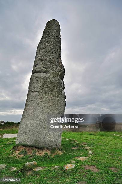 Kergoarat menhir / Saint-Eden menhir / Cam Louis menhir near Plouescat, Finistere, Brittany, France.