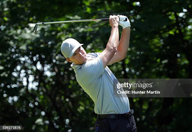 John Mallinger hits hits his tee shot on the fourth hole during the second round of the Web.com Tour Rust-Oleum Championship at the Ivanhoe Club on...