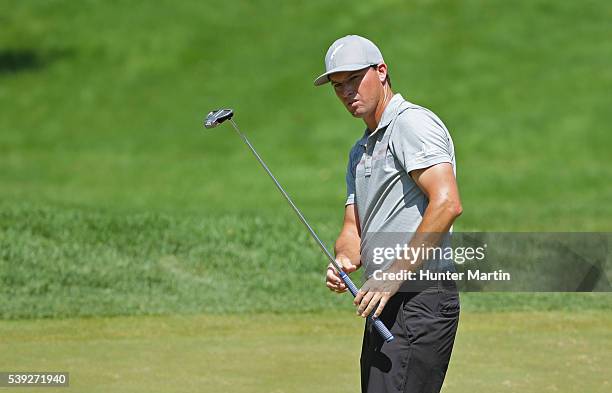 John Mallinger watches his putt on the third hole during the second round of the Web.com Tour Rust-Oleum Championship at the Ivanhoe Club on June 10,...