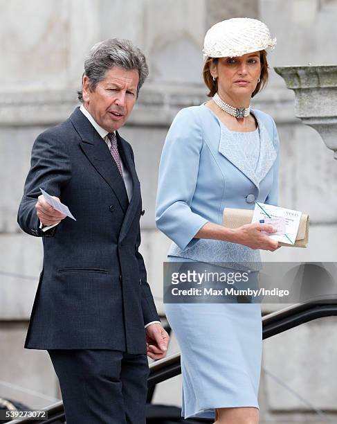 John Warren and Lady Carolyn Warren attend a national service of thanksgiving to mark Queen Elizabeth II's 90th birthday at St Paul's Cathedral on...
