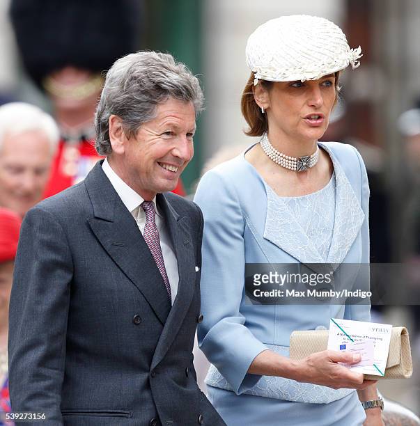 John Warren and Lady Carolyn Warren attend a national service of thanksgiving to mark Queen Elizabeth II's 90th birthday at St Paul's Cathedral on...