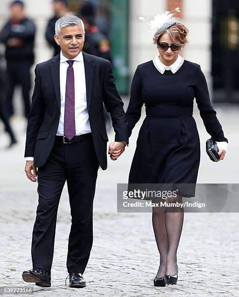 Mayor of London Sadiq Khan and Saadiya Khan attend a national service of thanksgiving to mark Queen Elizabeth II's 90th birthday at St Paul's...