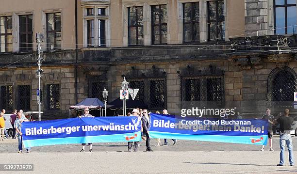 Members of the right wing, anti immigration party the AFD attempt to hold an unauthorized demonstration protesting the Bilderberg Group's meeting on...