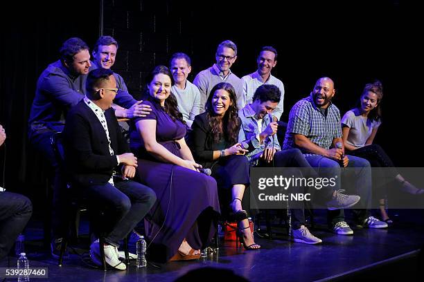 Event at Upright Citizens Brigade Theatre Sunset, Los Angeles, June 7, 2016 -- Pictured: Front Row: Nico Santos, Lauren Ash, America Ferrera, Ben...