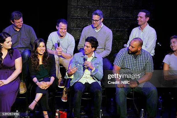 Event at Upright Citizens Brigade Theatre Sunset, Los Angeles, June 7, 2016 -- Pictured: Front Row: Lauren Ash, America Ferrera, Ben Feldman, Colton...