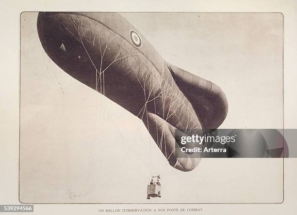 Observation balloon observing the Germans at the battlefield in Flanders during the First World War, Belgium.