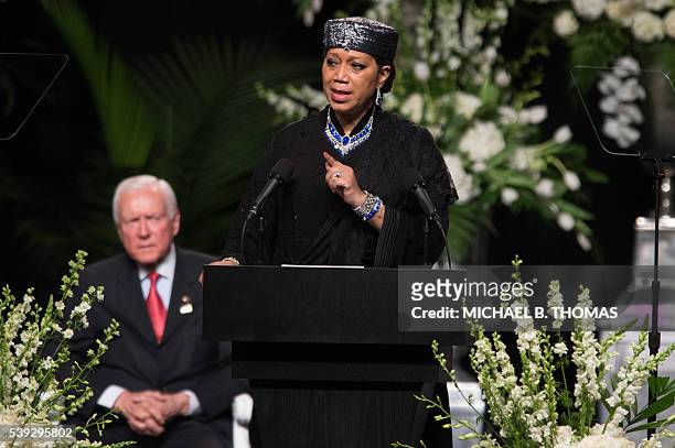 Ambassador Qubilah Shabazz, the second daughter to civil rights icon, Malcolm X, speaks during the memorial service for boxing legend Muhammad Ali at...