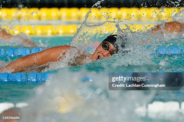 Benjamin Ho swims in the heats of the 200m freestyle during day one of the 2016 Arena Pro Swim Series at Santa Clara at George F. Haines...