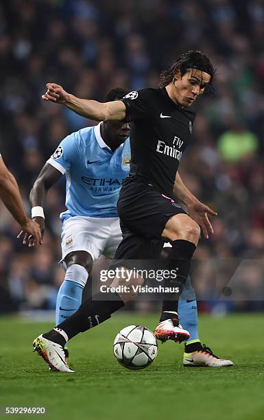 Edinson Cavani of Paris Saint-Germain in action during the UEFA Champions League Quarter Final Second Leg match between Manchester City FC and Paris...