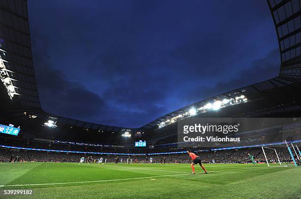 General view of the Etihad Stadium during the UEFA Champions League Quarter Final Second Leg match between Manchester City FC and Paris Saint-Germain...