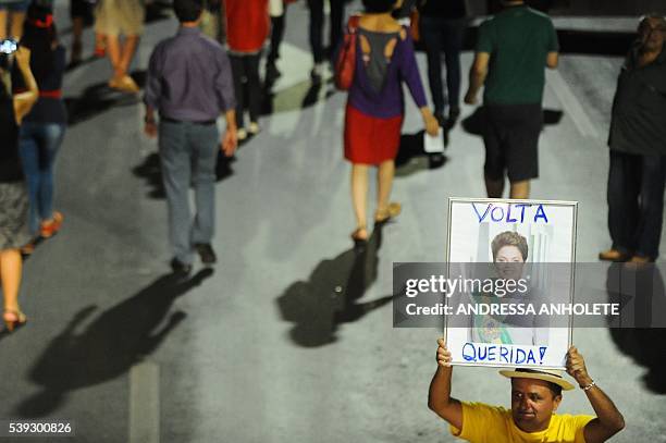 Supporters of Brazilian suspended President Dilma Rousseff protest against acting president Michel Temer at the Esplanada dos Ministerios in...