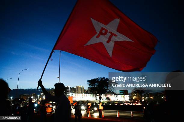 Supporters of Brazilian suspended President Dilma Rousseff protest against acting president Michel Temer at the Esplanada dos Ministerios in...