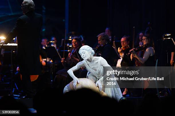 Ketevan Papava performs on stage during the Red Ribbon Celebration Concert at Burgtheater on June 10, 2016 in Vienna, Austria. The Red Ribbon...