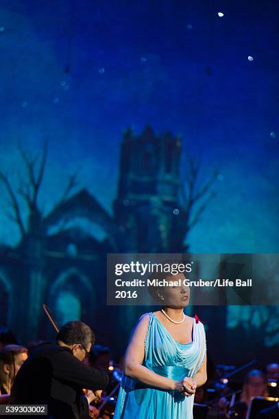 Marina Rebeka performs on stage during the Red Ribbon Celebration Concert at Burgtheater on June 10, 2016 in Vienna, Austria. The Red Ribbon...