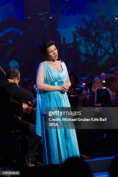 Marina Rebeka performs on stage during the Red Ribbon Celebration Concert at Burgtheater on June 10, 2016 in Vienna, Austria. The Red Ribbon...