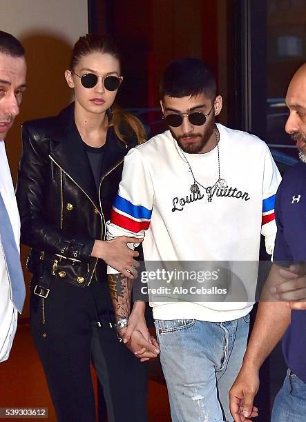 Gigi Hadid and Zayn Malik are seen in Soho on June 10, 2016 in New York City.