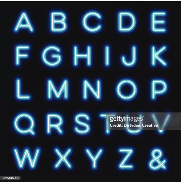 vektor-neon buchstaben des alphabets - bright stock-grafiken, -clipart, -cartoons und -symbole