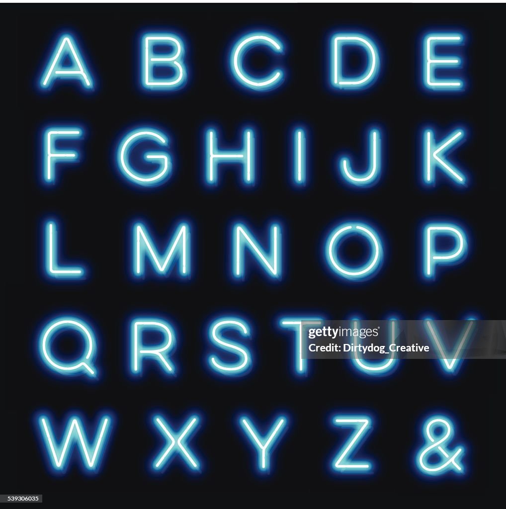 Vector neon alphabet letters