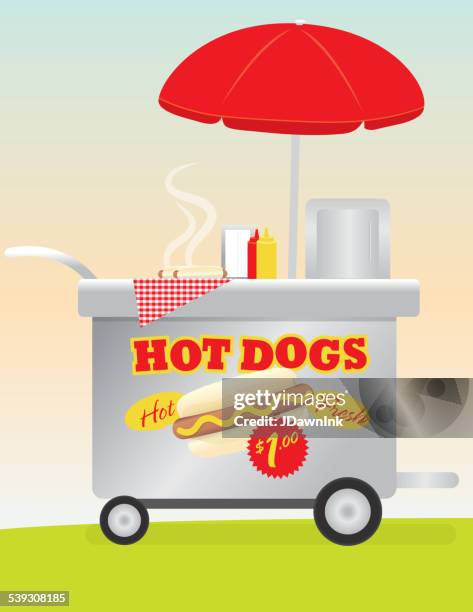 happy and cute hot dog vendor stand on summer background - foodie stock illustrations
