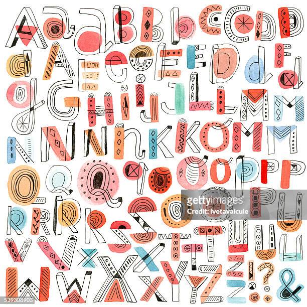 watercolour and pencil doodle alphabet - pejft 幅插畫檔、美工圖案、卡通及圖標