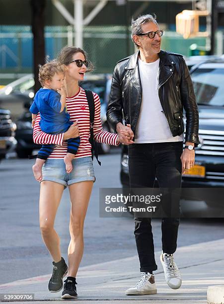 Jeff Goldblum and Emilie Livingston seen with their son Charlie Ocean on June 10, 2016 in New York City.