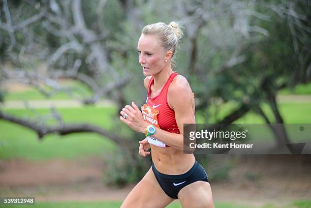 Time Olympian Shalane Flanagan competes in the half marathon race during the 19th running of the Suja Rock 'n' Roll San Diego Marathon on June 5,...