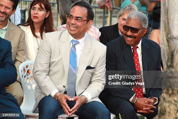 Gilberto Santa Rosa and Rafael Ithier attend Paseo de la Fama Honors Celebrities on June 10, 2016 in San Juan, Puerto Rico.