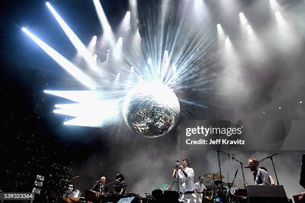 Recording artists Al Doyle, Nancy Whang, James Murphy and Pat Mahoney of LCD Soundsystem perform onstage at What Stage during Day 2 of the 2016...