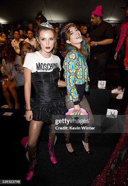 Bella Thorne and Dani Thorne attend the Moschino Spring/Summer 17 Menswear and Women's Resort Collection during MADE LA at L.A. LIVE Event Deck on...