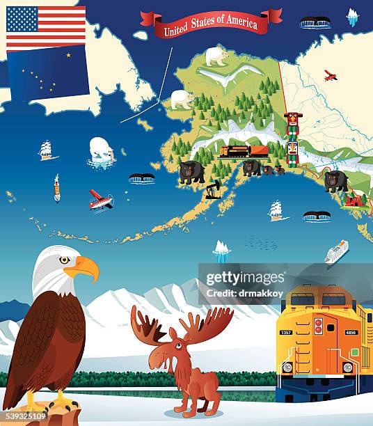 cartoon map of alaska - nunivak island stock illustrations