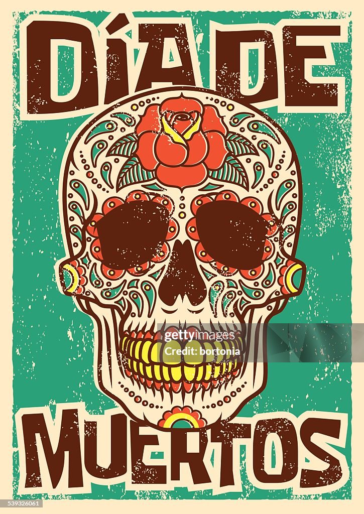 Day of the Dead Sugar Skull Siebdruck-Poster-Design
