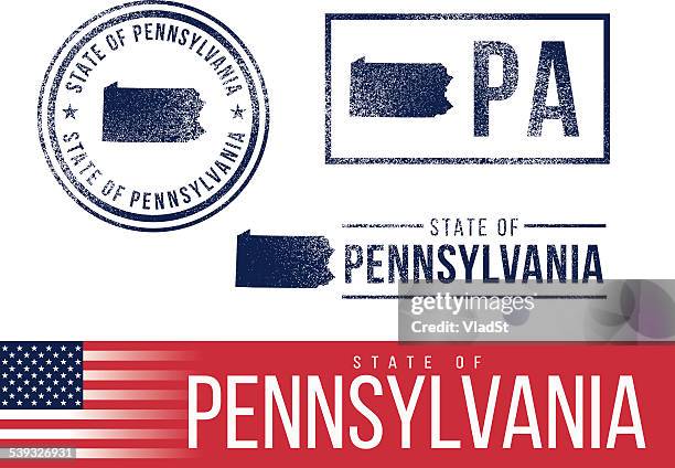 usa rubber stamps - state of pennsylvania - pennsylvania flag stock illustrations