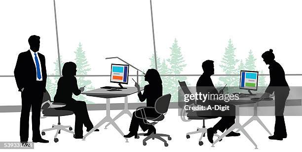 ilustrações de stock, clip art, desenhos animados e ícones de escritório aberto cores - business woman desk stand
